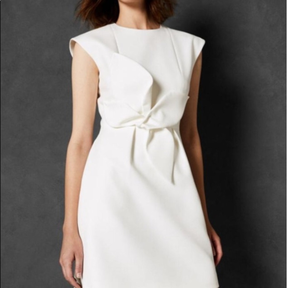 TED BAKER BRIDAL COUTURE | Ivory White Bow Fleur Sheath Bridal Event Dress M